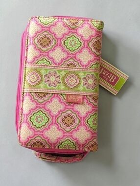 Maggie B Pink Mosaic Wristlet Wallet French Country Floral Cottagecore